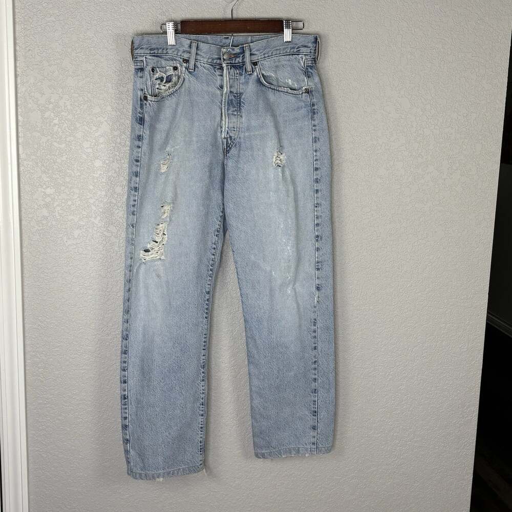 VTG Y2K Replay Jeans 900 Straight Button Fly Distressed Light Wash Size 33X30